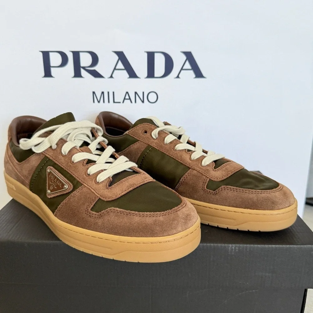 Prada Milano 2EE364 Men Brown/Green Suede Fabric Downtown Sneakers shoes UK‎ 7